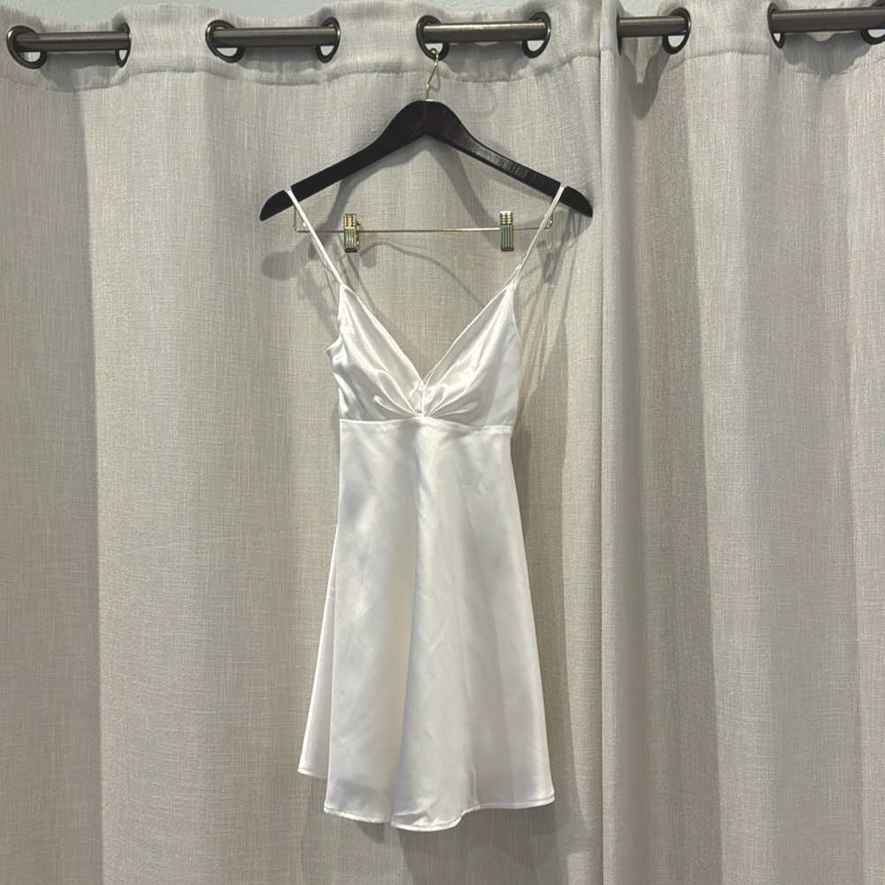 LULU’S Happily Yours Ivory Satin Skater Mini Dress | XS